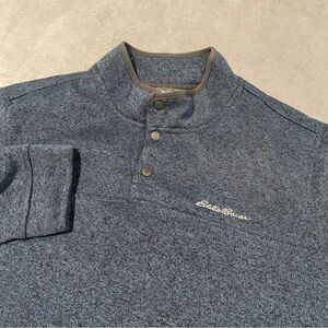 Eddie Bauer Sweater Mens XXL Blue Fleece Mock Neck Snap Sweatshirt